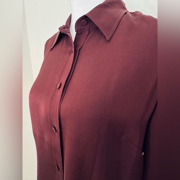 NWT Frame 100% Silk Bordeaux Button Down Long Sleeved Blouse Size Small - Picture 7 of 14
